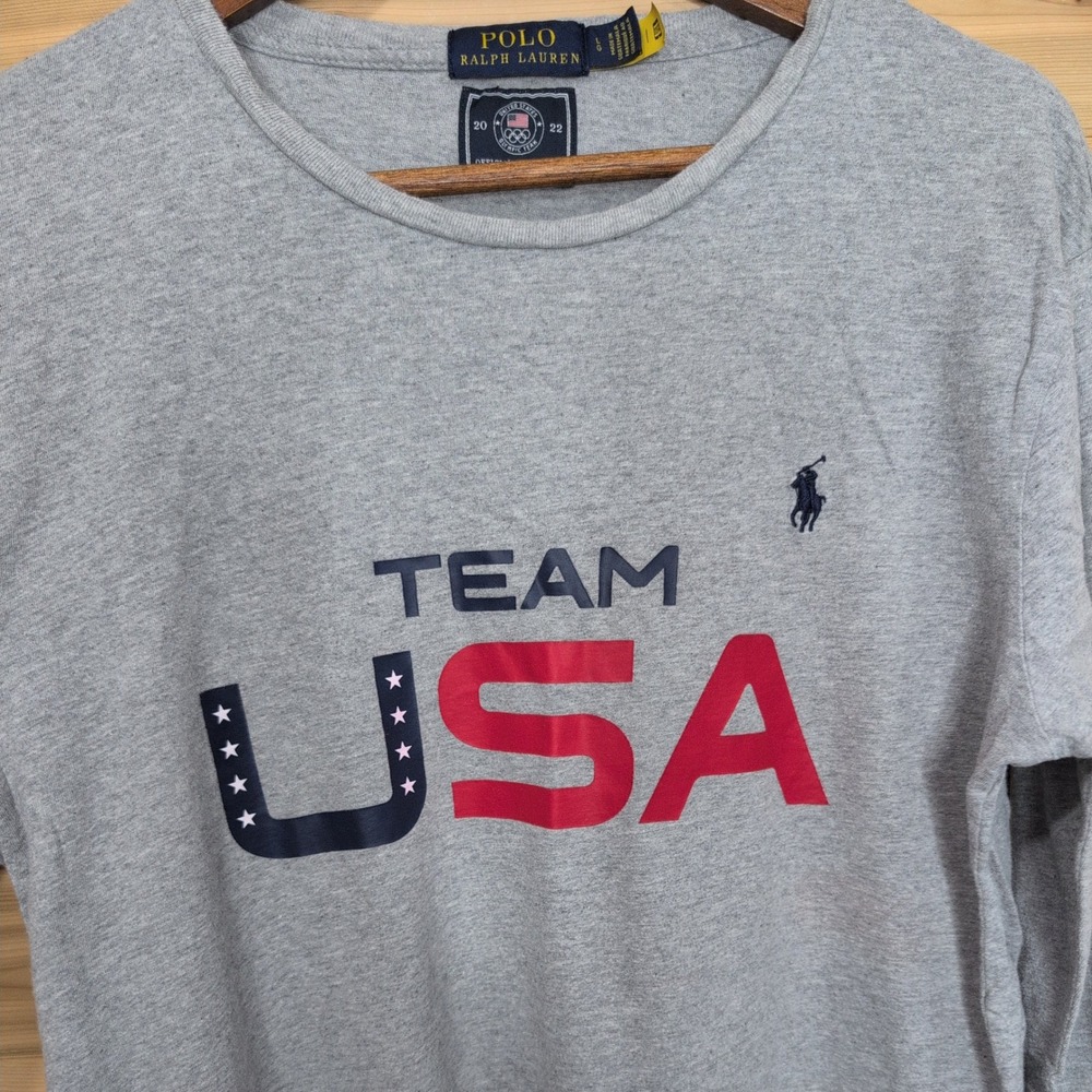 Polo Ralph Lauren Team USA 2022 Olympic Games Gray Long Sleeve T-Shirt Mens L - Picture 2 of 11